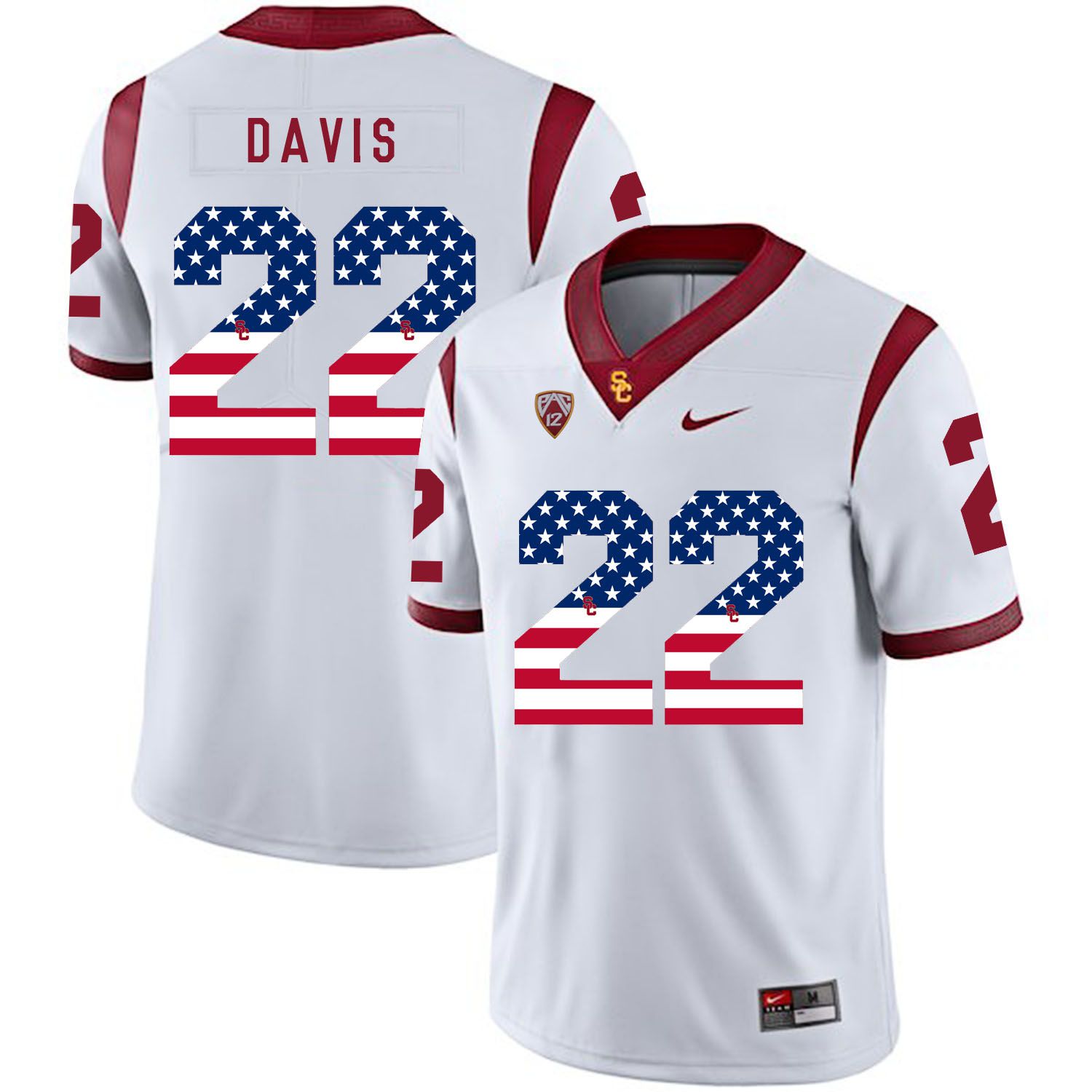 Men USC Trojans #22 Davis White Flag Customized NCAA Jerseys->customized ncaa jersey->Custom Jersey